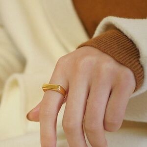 14k Rectangular Bar Signet Flat Bar Stacking Minimalist ring